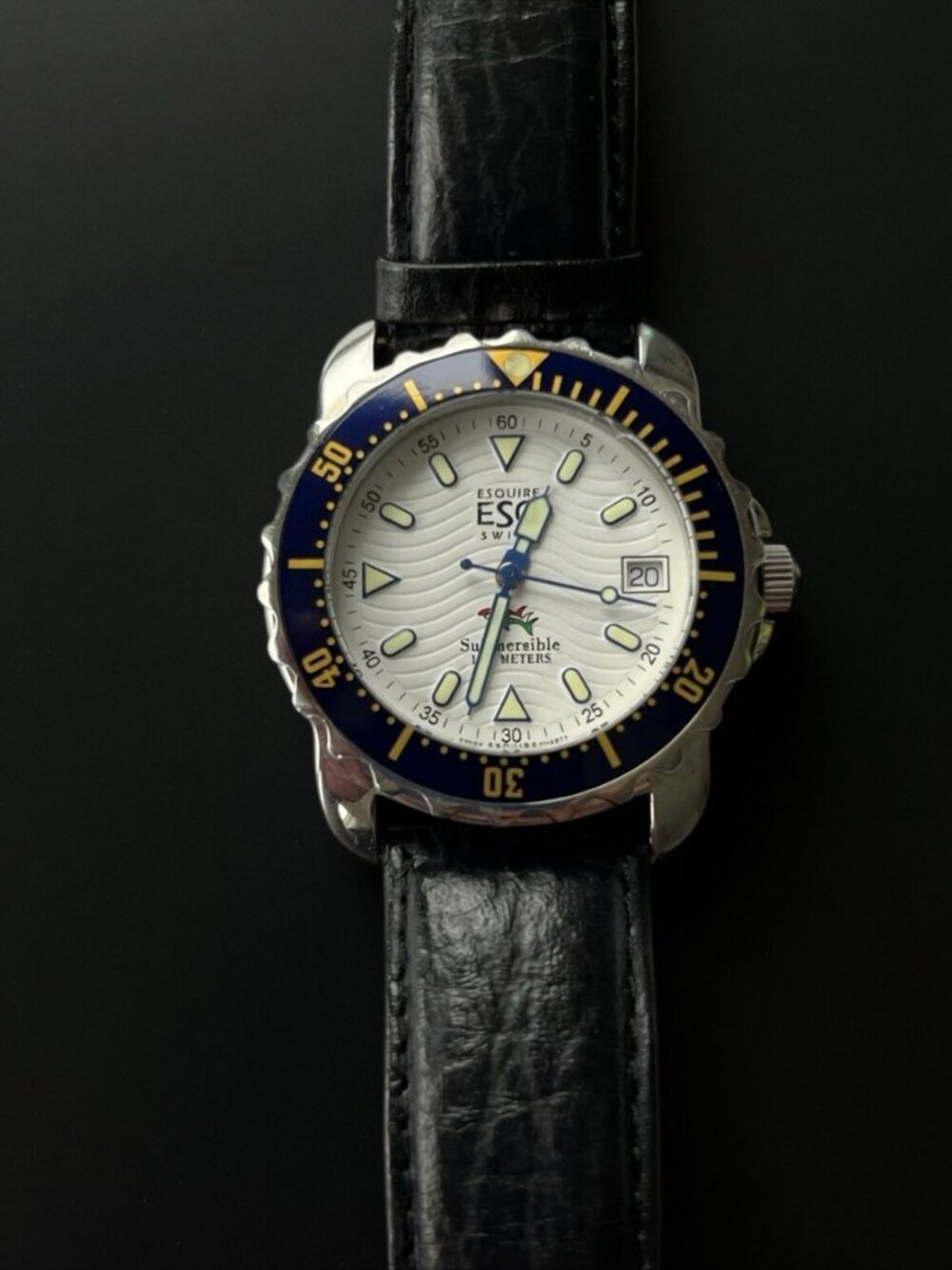 VINTAGE MEN'S SWISS DIVER 100M ST.STEEL QUARTZ WATCH "ESQ"ESQUIRE SUBMERSIBLE